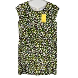 MM LaFleur Maaza Shift Dress Size 14 Green 100% Silk Spotlight Print Career NEW